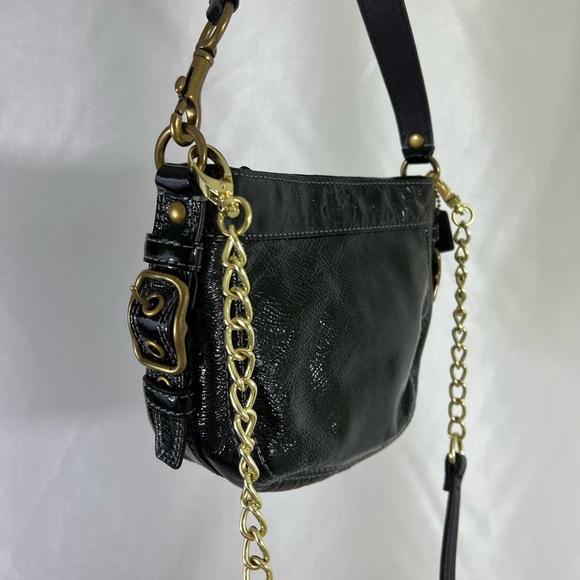 Authentic Leather Coach Crossbody Bag Gold Chain Strap Edgy Chic Y2K - Picture 1 of 4